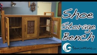 In this video I show how I made this modern shoe bench from white oak with copper screen accents in the doors and side panels. 