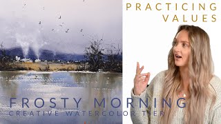 Watercolor Painting Simple Landscape Loose Technique Water Reflection Tree Sky Birds Demo on Patreon
