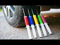 Car vs Rainbow Syringes - EXPERIMENT: Crushing Crunchy & Soft Things with Car