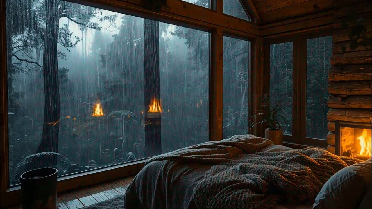 Cozy Forest Cabin Rain & Fireplace Ambience 🌧🔥 | Deep Sleep, Relax ...
