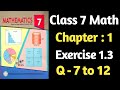 Class 7 Math Chapter 1 Exercise 1.3 Question 7 to 12 | Solved in Urdu | Punjab Textbook