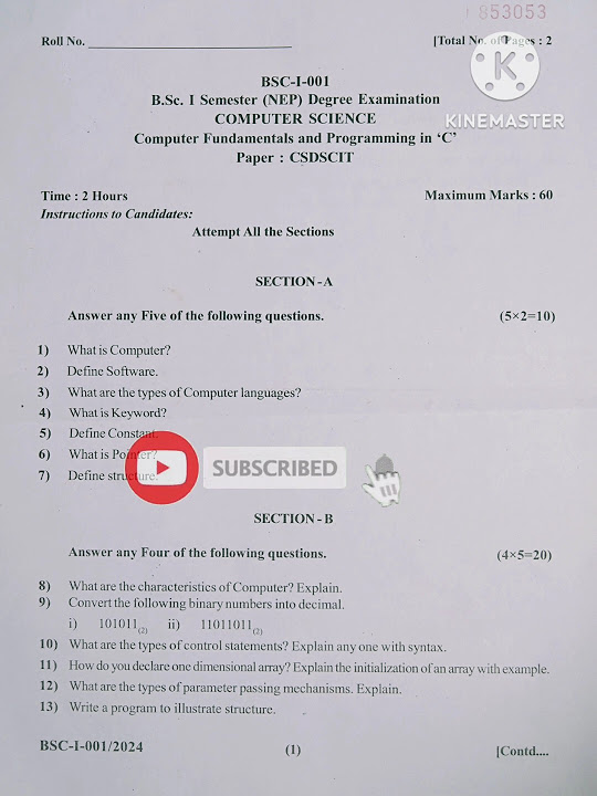 BSC,BCA, 1st sem computer science (NEP) previous year questions papers ...