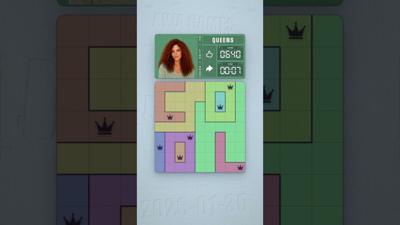 LinkedIn Queens #640 solved board for January 30, 2026, 9x9 grid