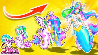 MY LITTLE PONY Transformation: Celestia Mermaid Grow Up | 변환 애니메이션 | 재미있는 스톱 모션 만화 | Annie Korea