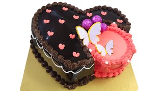 Anniversary New Special Heart Shape Cake Easy Chocolate Truffle Cake Decoration at Home
