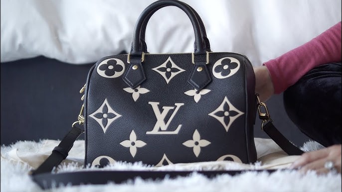 Louis Vuitton Khaki x Beige Leather Monogram Empreinte Speedy 20 with Strap 46lk27