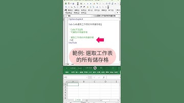 EXCEL VBA - 儲存格 12 Cells選取工作表的所有儲存格