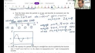Math Analysis HL Unit 13 Video 12: Integration applications - Kinematics classwork probs 1-5(Ch 8.2)