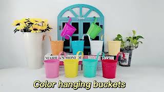 Factory direct supply galvanized metal flower pots bucket. Planter 10 Color Hanging Flower Pot