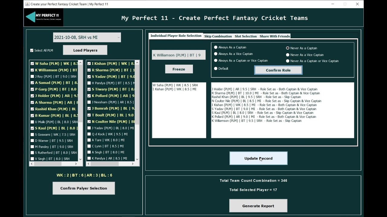 Create Your Perfect Team Combinations | Fantasy Cricket | My Perfect 11