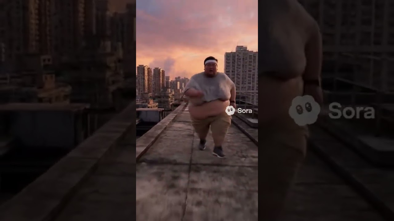 Heavyweight Male Coach: Full Sprint and Extreme Vault on the Rooftop!