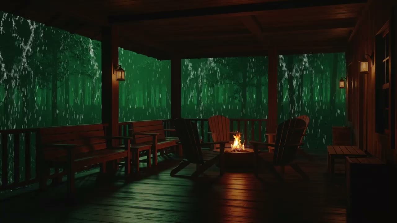 Relaxing Heavy Rain and Warm Fire Sounds for Quiet Moments