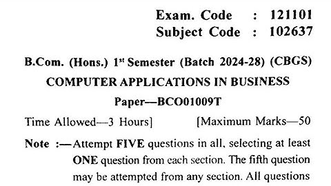 Gndu BCom 1st Semester Computer Applications in Business Question Paper 2024