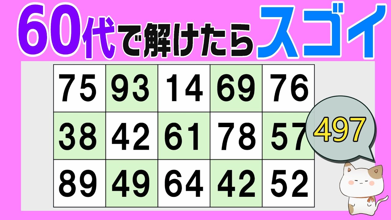 【脳トレくいず】６０歳以上で分かったらスゴイ！シニア向け数字探しクイズで集中力・注意力向上をしよう！１つしかない数字さがし、仲間外れの数字探し、無料シニア高齢者向け、2025年12月27日