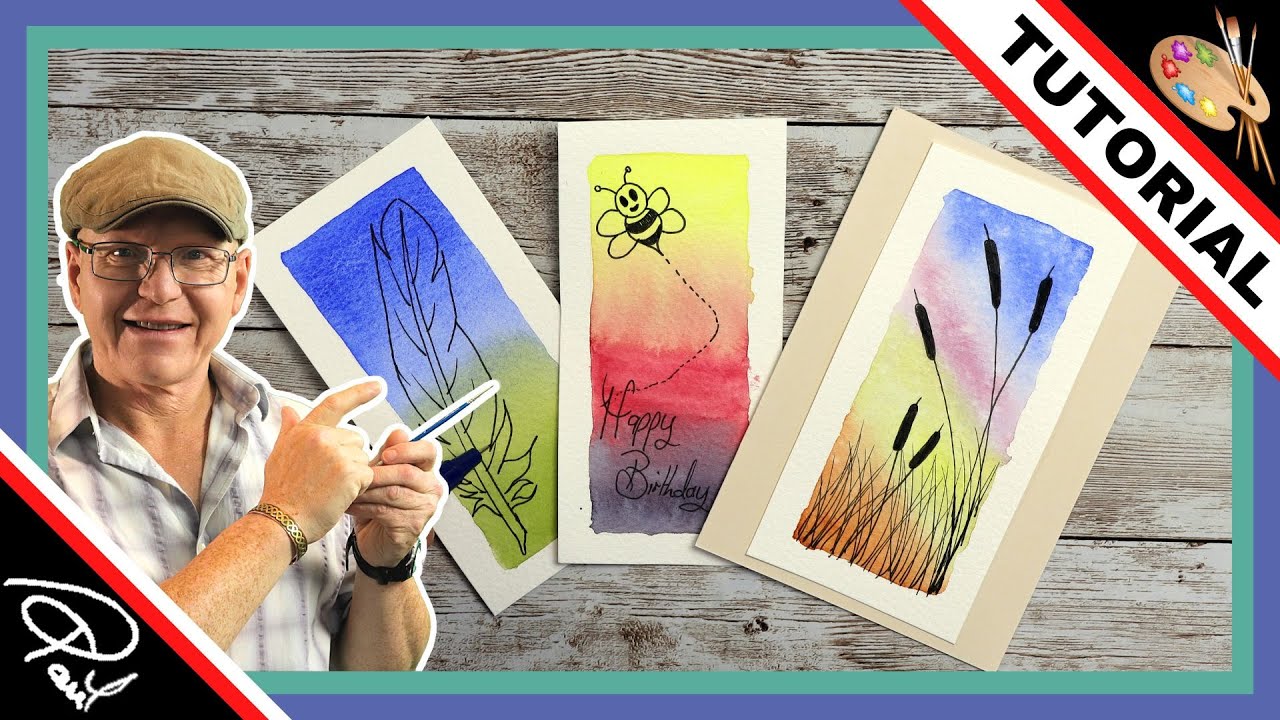 Watercolor Painting with Pen and Ink (3 Easy Card Designs) - YouTube