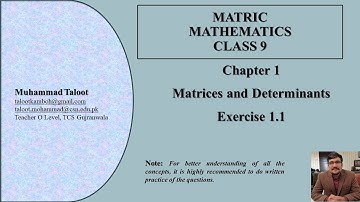Exercise 1.1 Class 9 Mathematics Chapter 1 | Matrices and Determinants | Matriculation