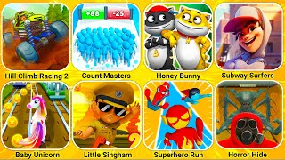 Hill Climb Racing, Count Master, Honey Bunny, Subway Princess, Superhero Run, Horror Hide...