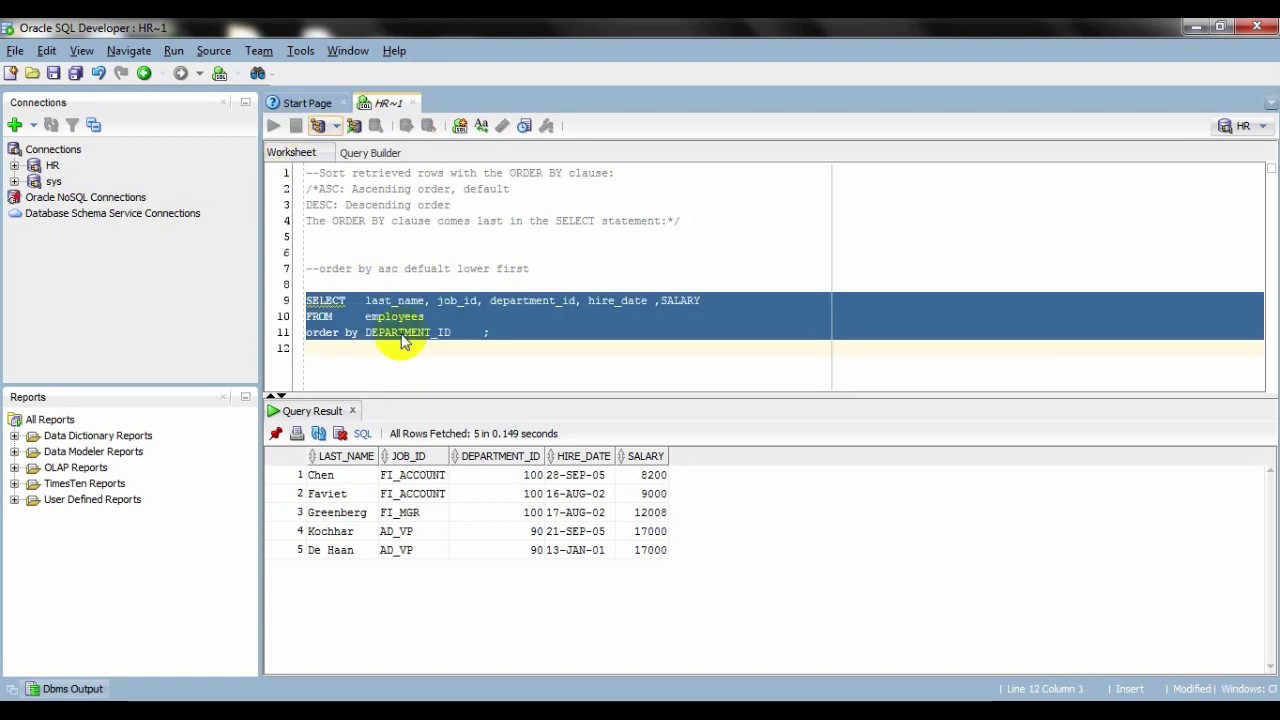 Oracle Database 12c : 08 sorting data (ORDER BY ) part 2 - YouTube