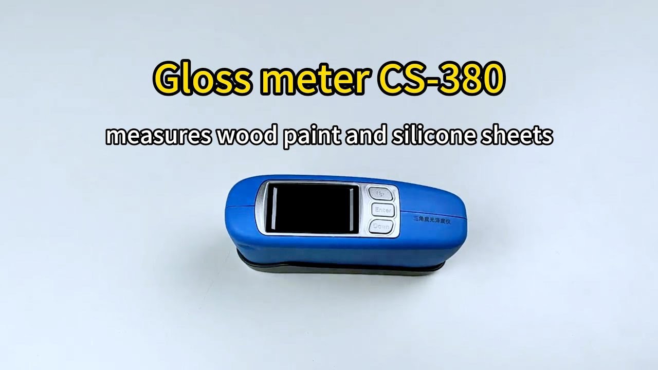 Gloss meter CS-380 measuring wood paint and rubber sheet demonstration
