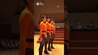 Japanese Office Ladies Hearing | Orange Leotard &amp; Black Stockings on Stage