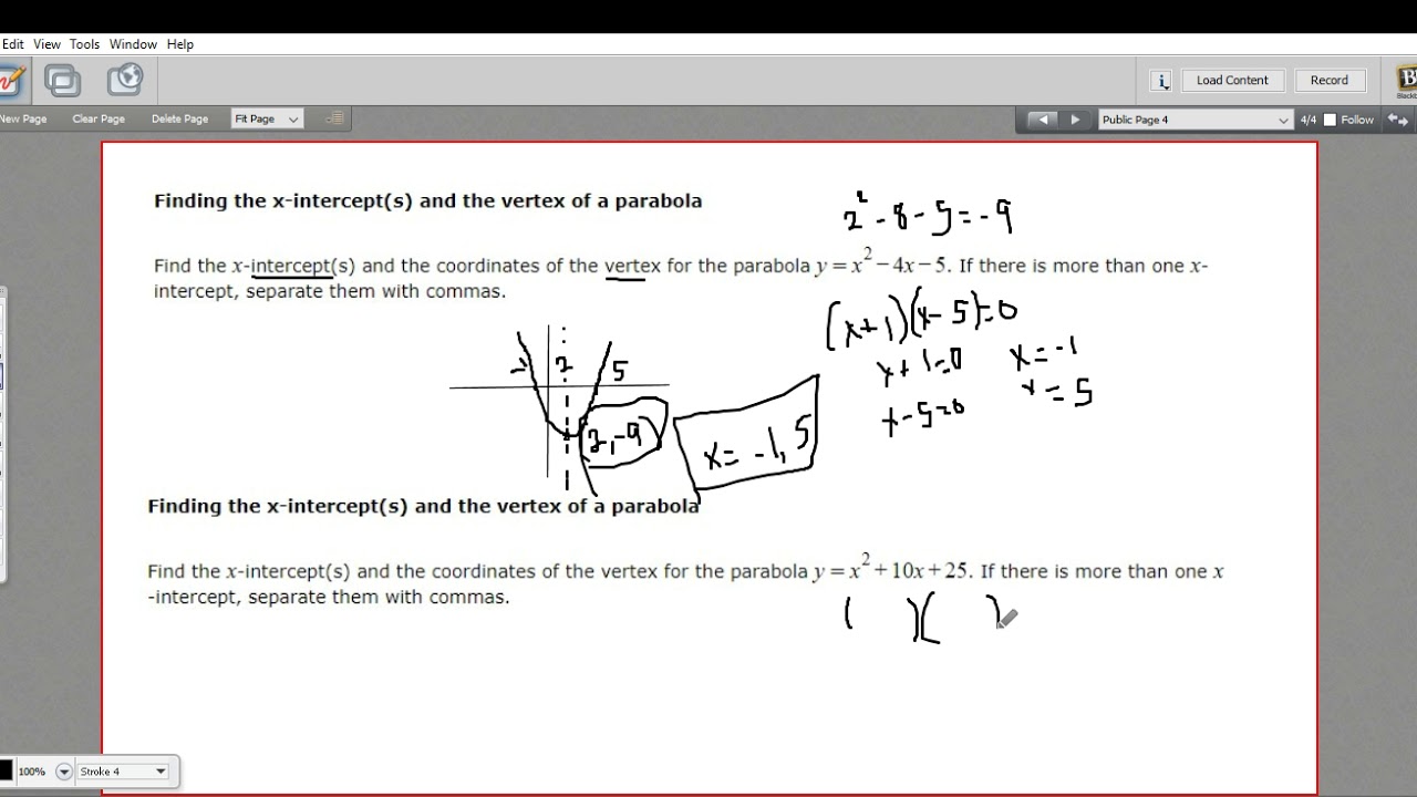 Finding The X Intercepts And Vertex Of A Parabola Youtube