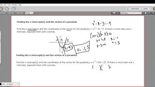 Finding the x-intercepts and vertex of a parabola