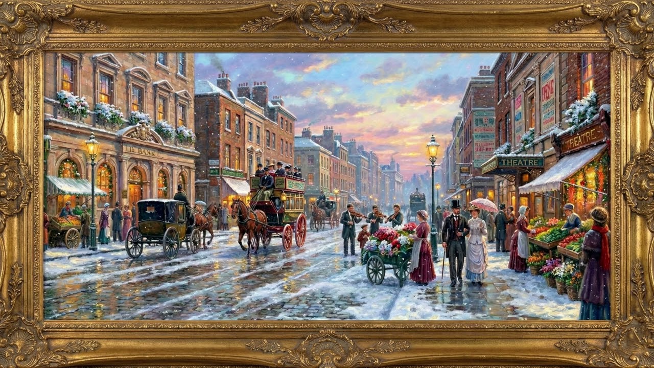 4K Victorian Winter City Painting | NaturalPainting Baroque Frame Street Scene