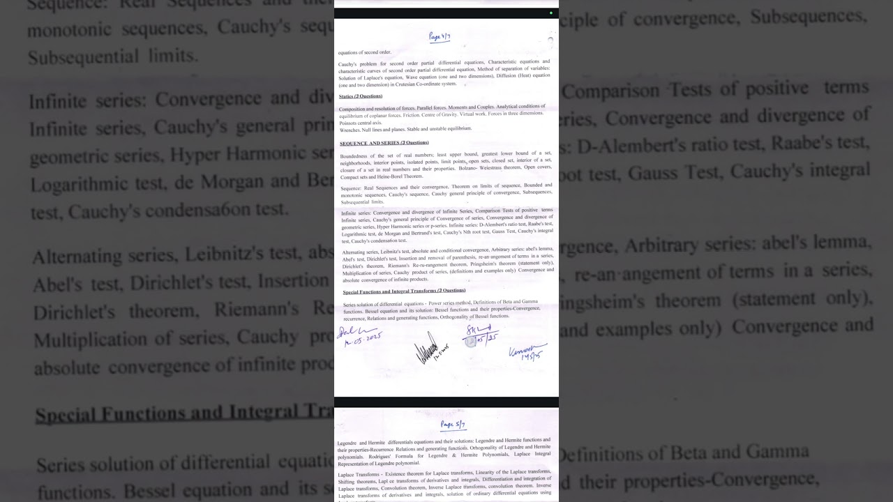 Msc Mathematics Entrance Syllabus (2025-26) 