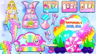 Học Làm Búp Bê Giấy - Tiên Cá Rapunzel Trang Trí Tiệm Làm Móng Cầu Vồng - Câu Chuyện Của Barbie