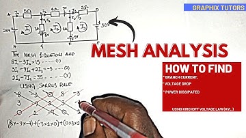 MESH ANALYSIS,  HOW TO FIND BRANCH CURRENT, SARRUS RULE AND POWER DISSIPATED, KIRCHOFF VOLTAGE LAW