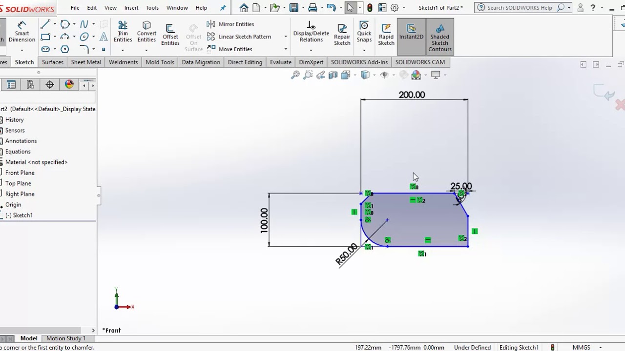 04. solidworks sketch tutorial fillet , chamfer ,text ,point and trim ...