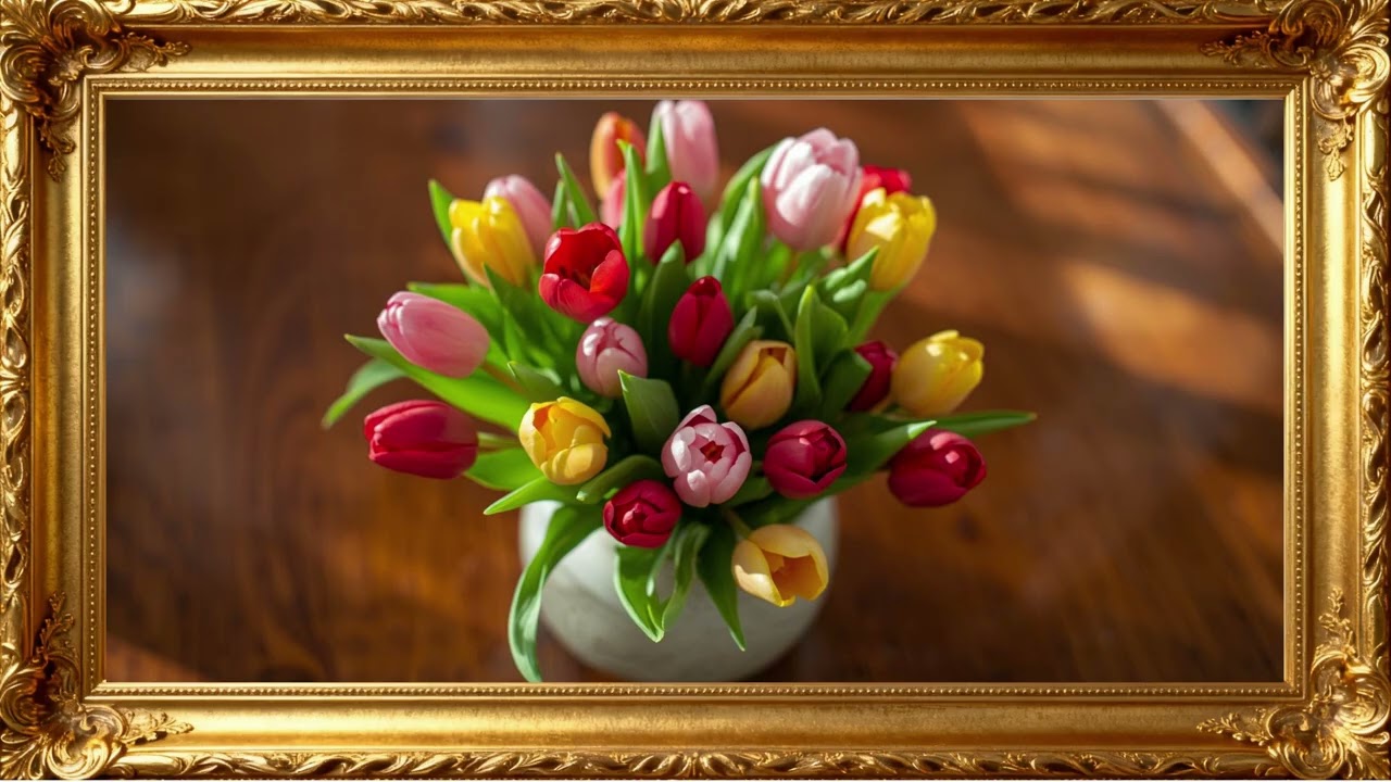 Gentle Tulip Garden – 4K Oil Painting Ambience for Relaxing Homes | 4K Frame TV Art