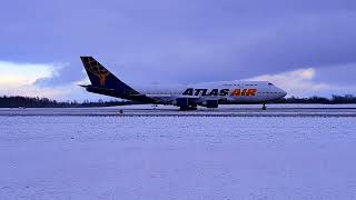 Boeing 747-400 Atlas Air , Land and Take off at Vilnius International Airport