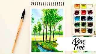 Kolay suluboya Ağaç resmi |  Easy watercolor Tree painting
