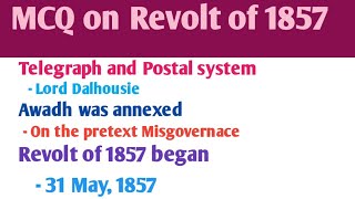 Mcq on Revolt of 1857 || Modern Indian History || Important mcq on revolt of 1857