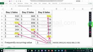 Mode.sngl function example in excel