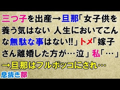 スカッとする話　三つ子を出産→旦那「女子供を養う気はない、人生においてこんな無駄な事はない!!」トメ「嫁子さん離婚した方が…泣」私「…」→旦那はフルボッコにされ…〖スカッと！息抜き部〗