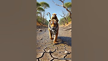 The monkey lives on a jackfruit tree and a tiger becomes his friend 😭#ai #monkey #tree