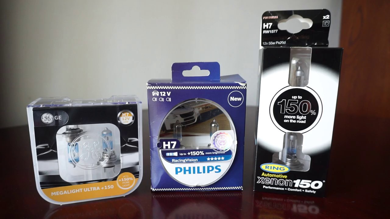 GE Megalight Ultra +150, Philips RacingVision, RING Xenon150 YouTube