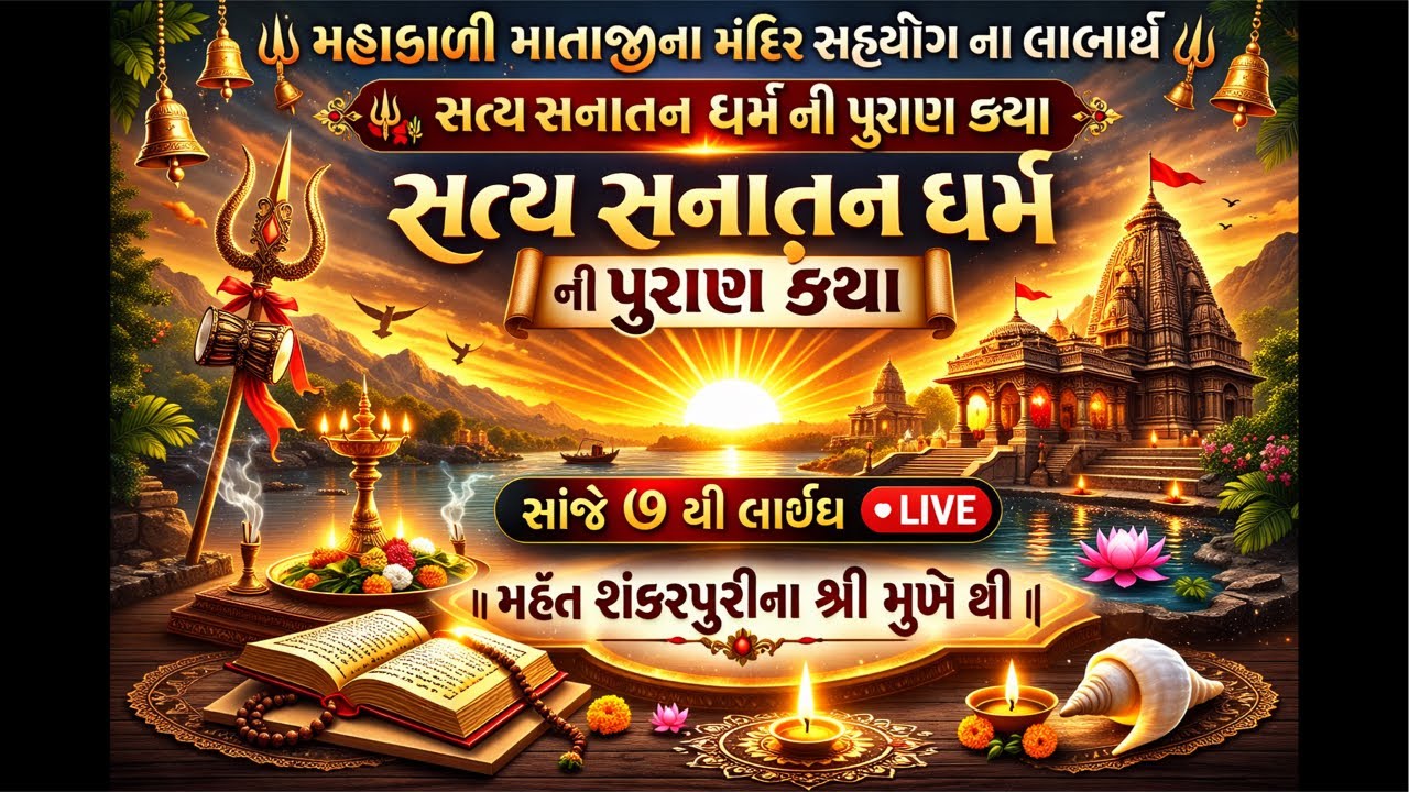 સત્ય સનાતન ધર્મ ના પુરાણ ની કથા મહાકાળી મંદિર નિર્માણ ના સહયોગ અર્થે આજની LIVE