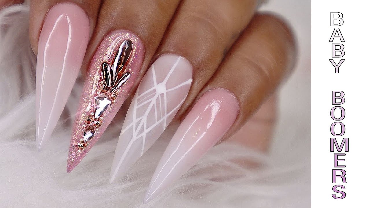 Easy Baby Boomer Nails Pink And White French Ombre Acrylic Nail Design Youtube