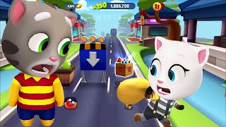 Talking Tom Gold Run Cartoon Game - Ginger Tom vs Angela Raccoon / Full Screen