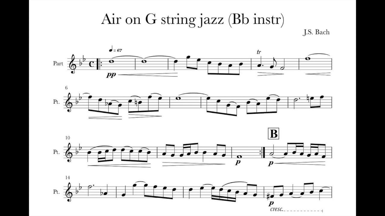 Air on G string jazz backing track Bb instruments YouTube