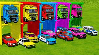 TRANSPORTING ALL POLICE CARS and AMBULANCE EMERGENCY VEHICLES WITH MERCEDES POLICE TRUCKS ! FS22 screenshot 1