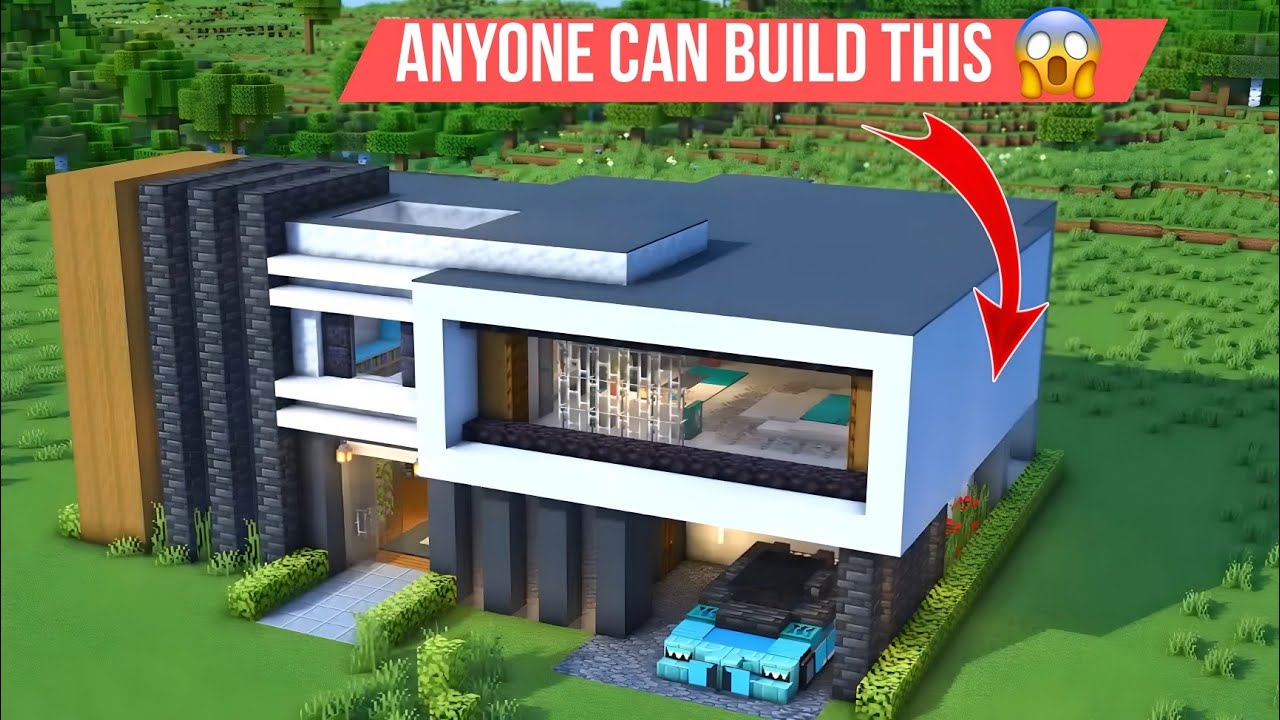 Minecraft Modern House Tutorial (NO MODS) | Easy Survival Build - YouTube