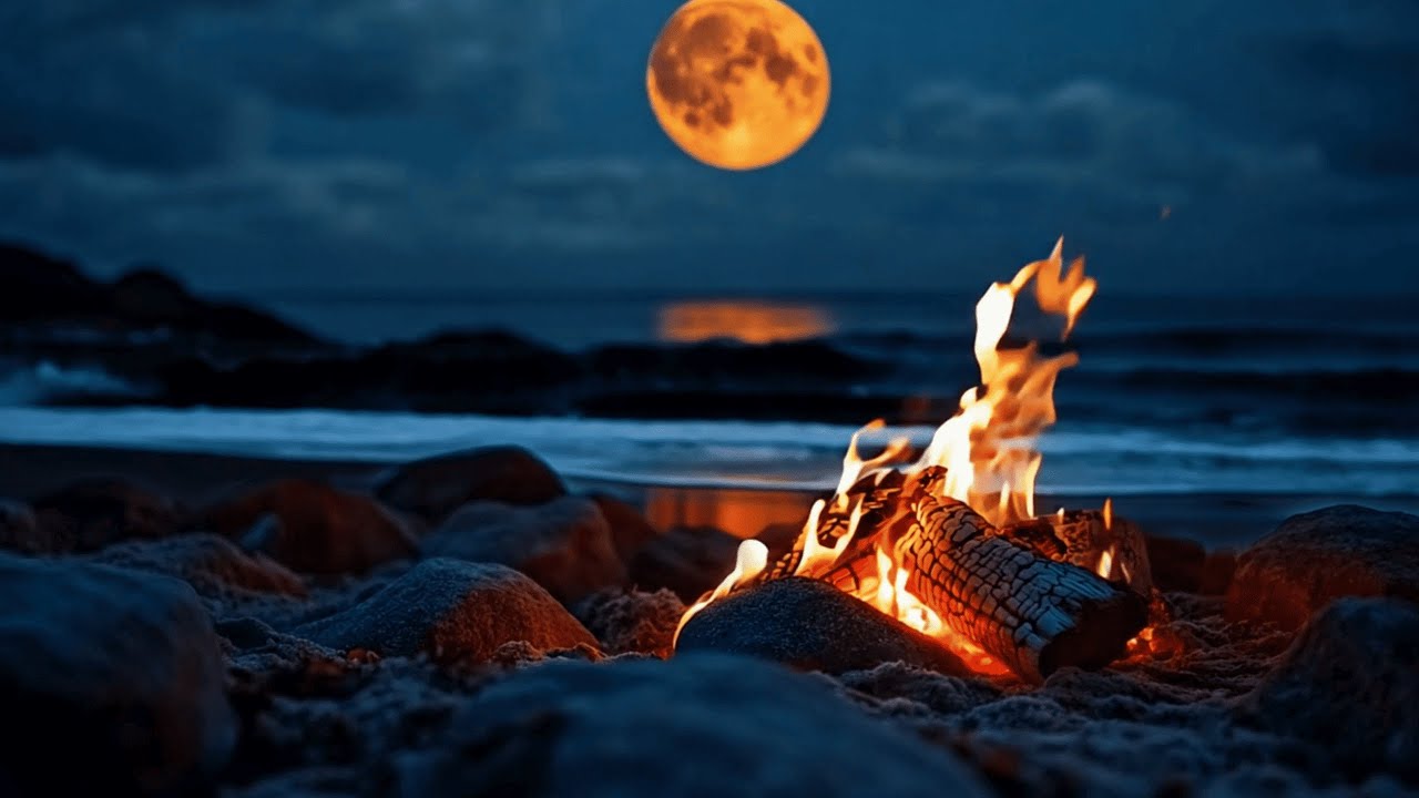 Cozy Night by the Sea & Campfire 🌊🔥 | Relaxing ASMR Ambience - YouTube