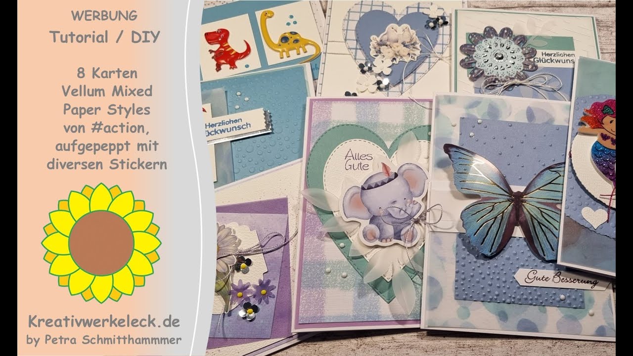 8 Karten mit Vellum Mixed Paper Style von #action und Stickern ...