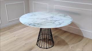 Table Pierre - Table À Manger Ronde En Acier Et Plateau En Céramique Effet Marbre