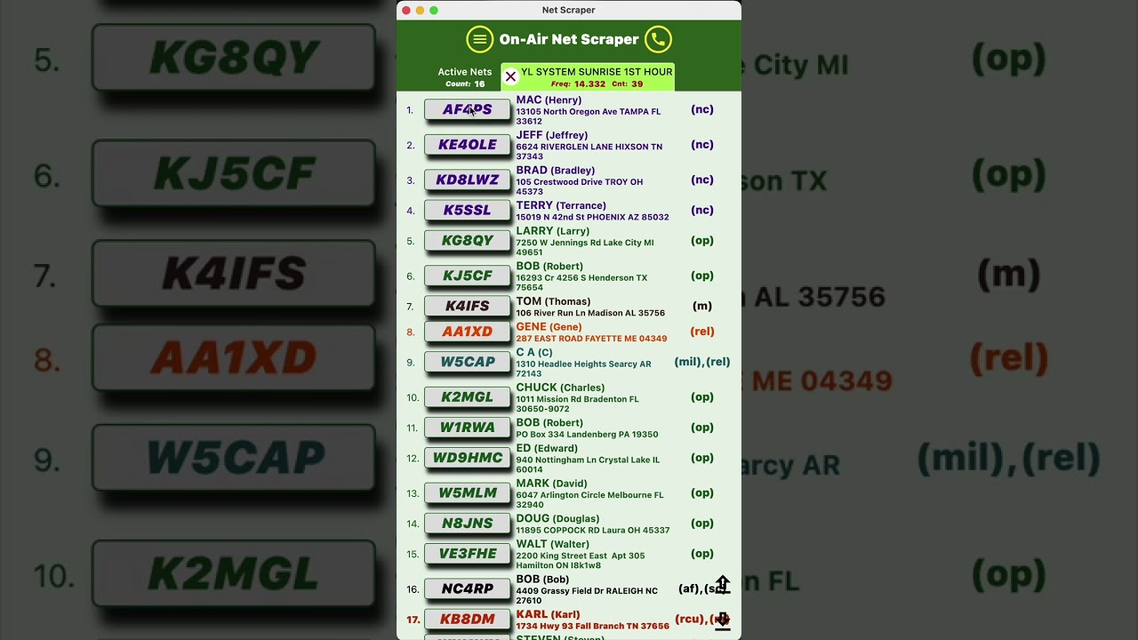 Getting Active Net/Call Sign NetLogger Information