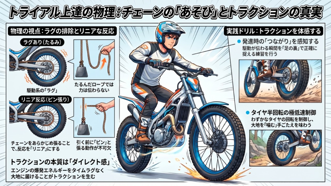 004チェーンの遊び：トライアル上達の物理｜トッププロの技術を